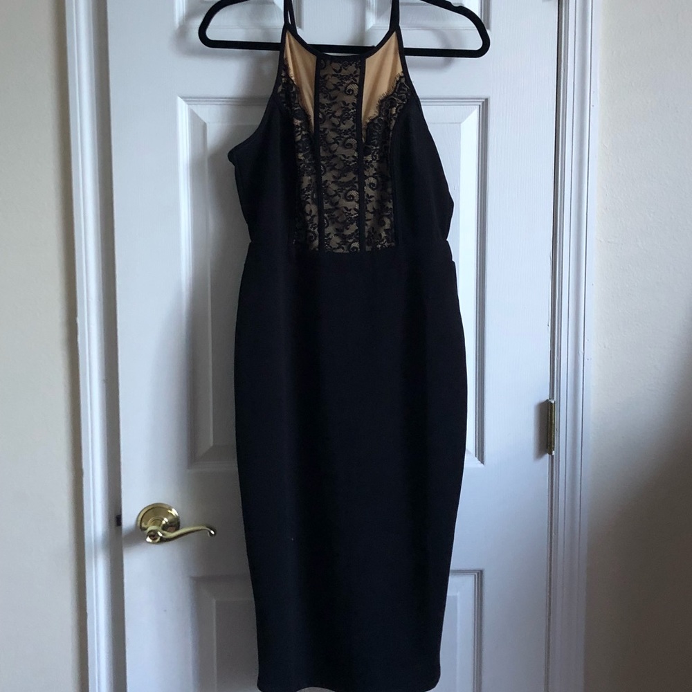 Black & Tan Lace Cocktail Dress